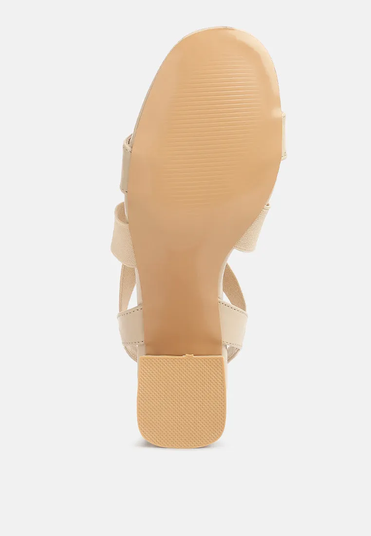 elastic straps block heel sandals