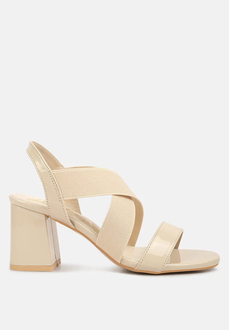 elastic straps block heel sandals