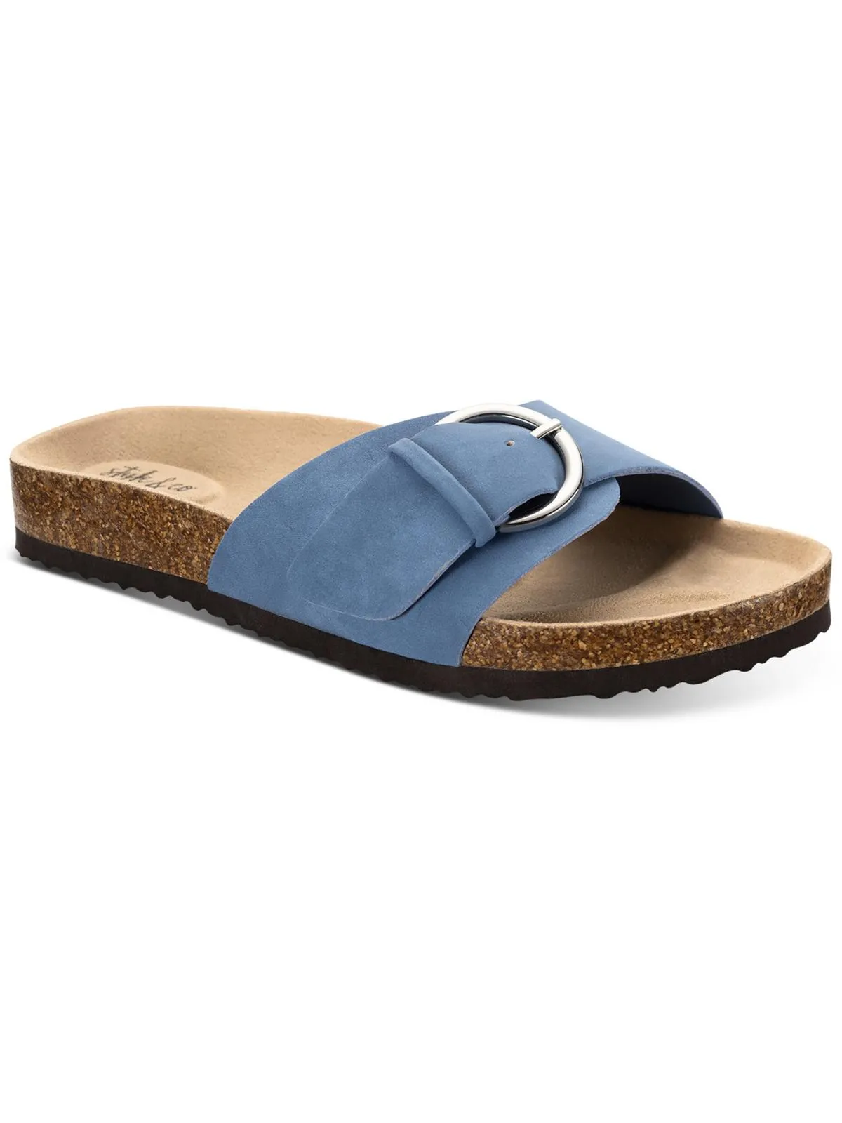 Elisaa Womens Faux Leather Footbed Slide Sandals