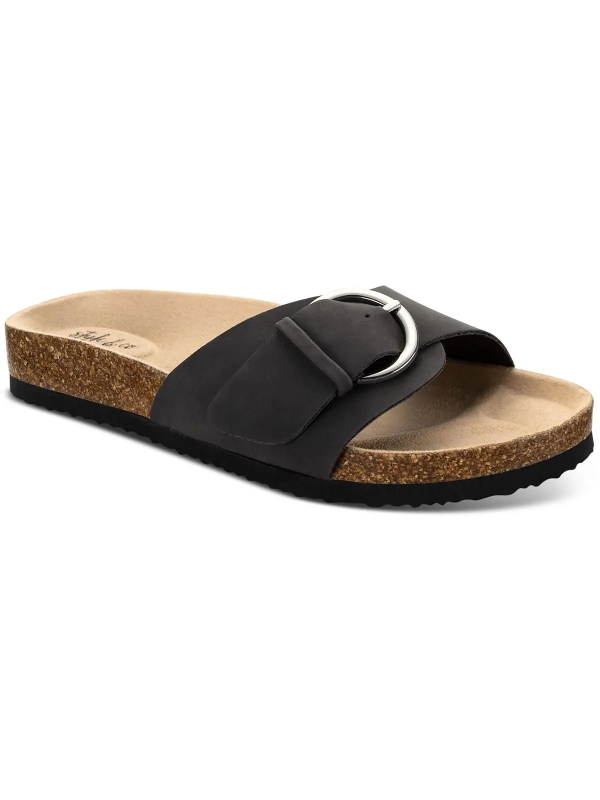 Elisaa Womens Faux Leather Footbed Slide Sandals