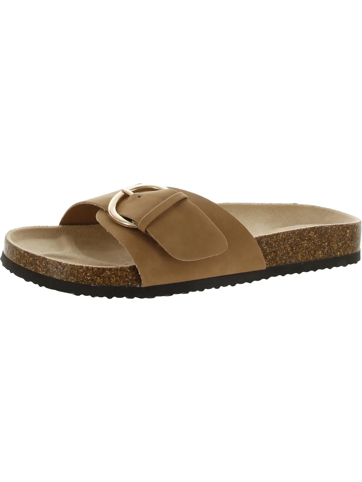Elisaa Womens Faux Leather Footbed Slide Sandals