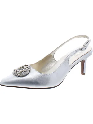 Emily Womens Leather Rhinestone Slingback Heels