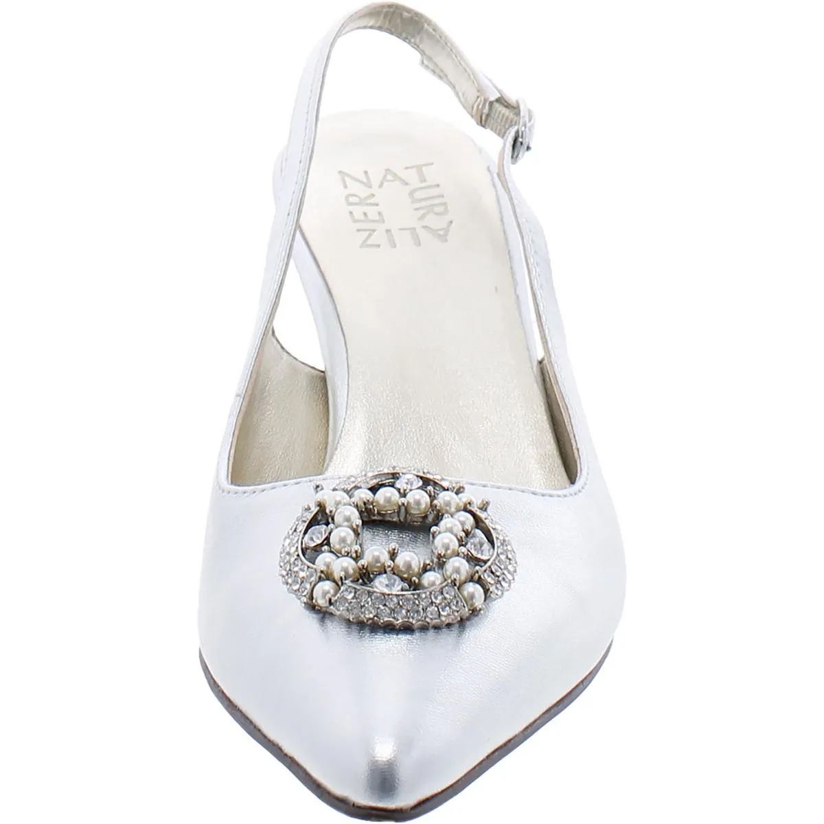 Emily Womens Leather Rhinestone Slingback Heels