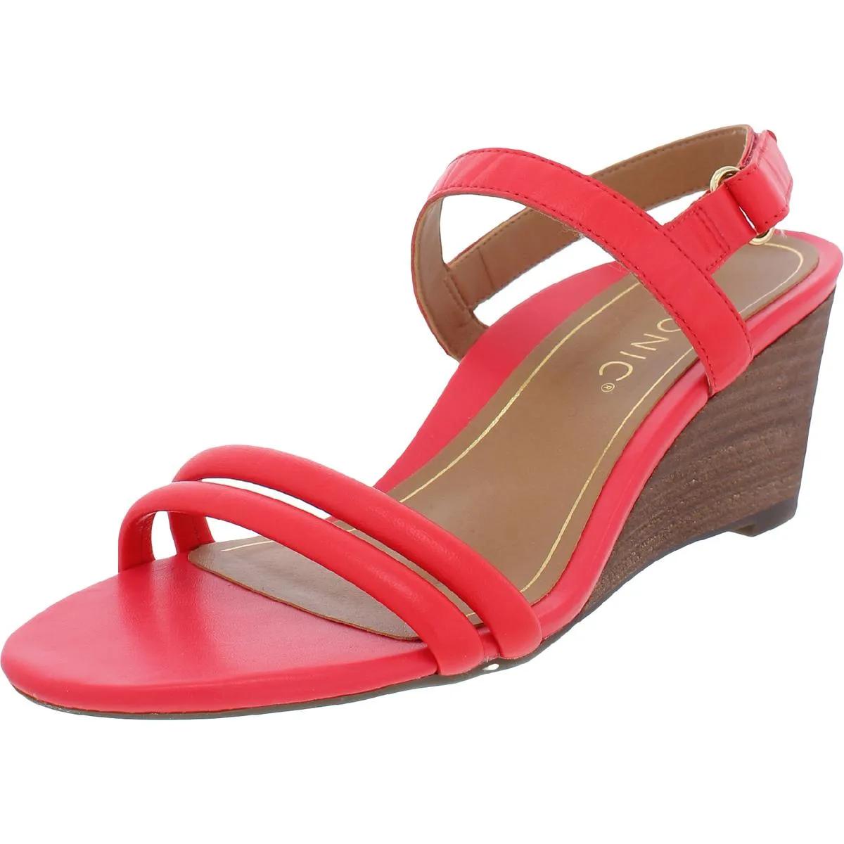 Emmy Womens Leather Ankle Strap Wedge Sandals