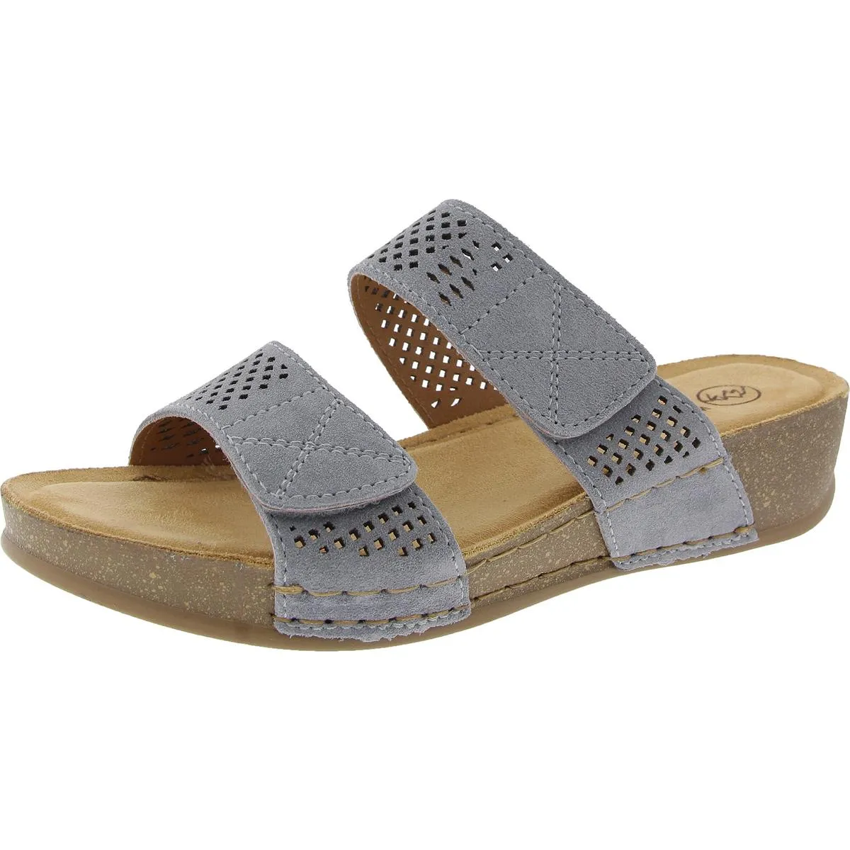 Ferula Womens Laser Cut Suede Wedge Sandals