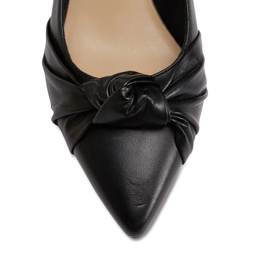 Flare Heel in Black Leather