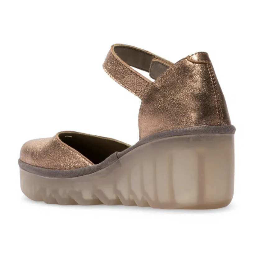 Fly London Women's Sahara Gold BISO305FLY Wedges Sandals Espadrille Stap Heels