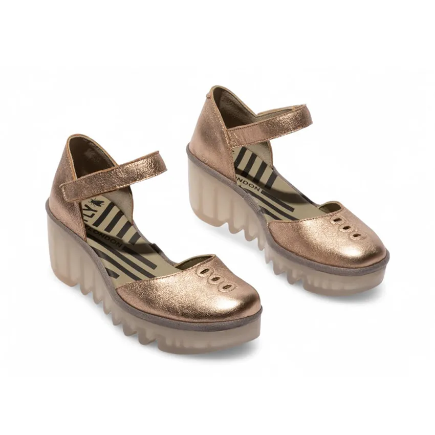 Fly London Women's Sahara Gold BISO305FLY Wedges Sandals Espadrille Stap Heels