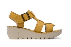 Fly London Women's YUDD236FLY Bumblebee Yellow Leather Sandals Espadrille Platform Wedges