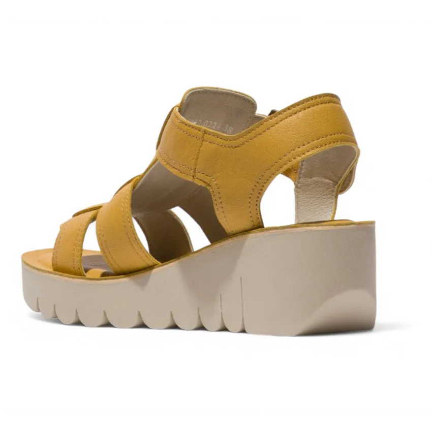 Fly London Women's YUDD236FLY Bumblebee Yellow Leather Sandals Espadrille Platform Wedges