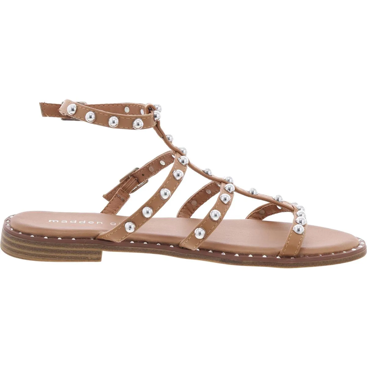 Folly Womens Studded Faux Leather Gladiator Sandals