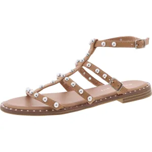Folly Womens Studded Faux Leather Gladiator Sandals