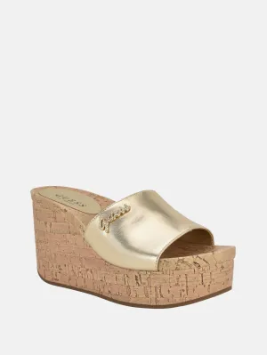 Fours Metallic Cork Wedge Mules