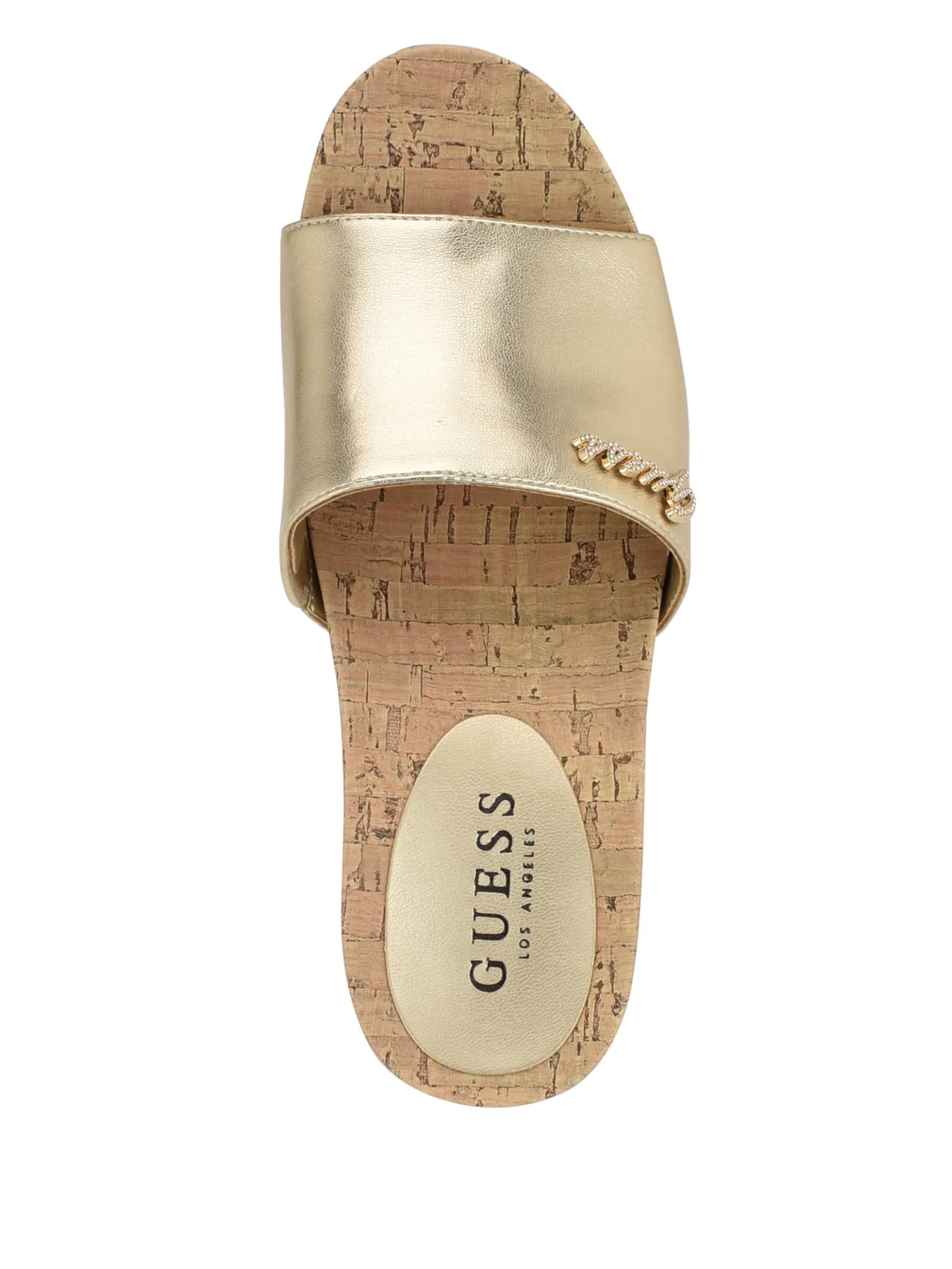 Fours Metallic Cork Wedge Mules