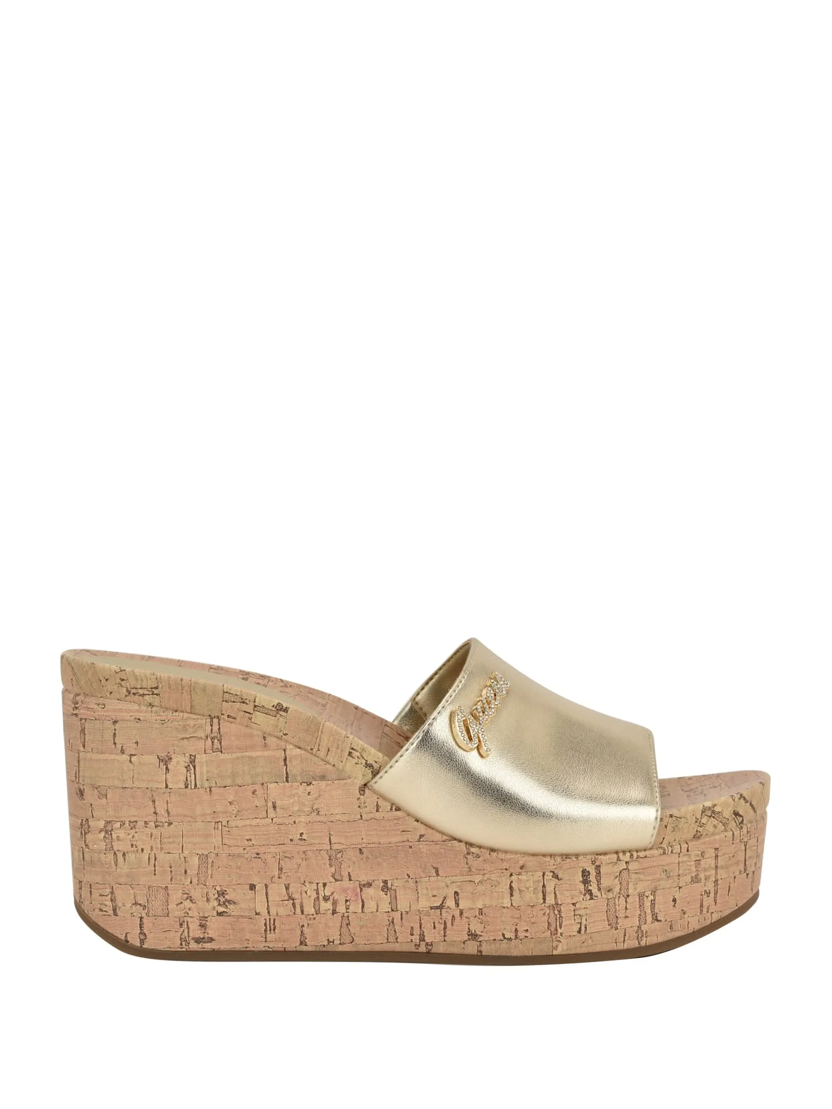 Fours Metallic Cork Wedge Mules