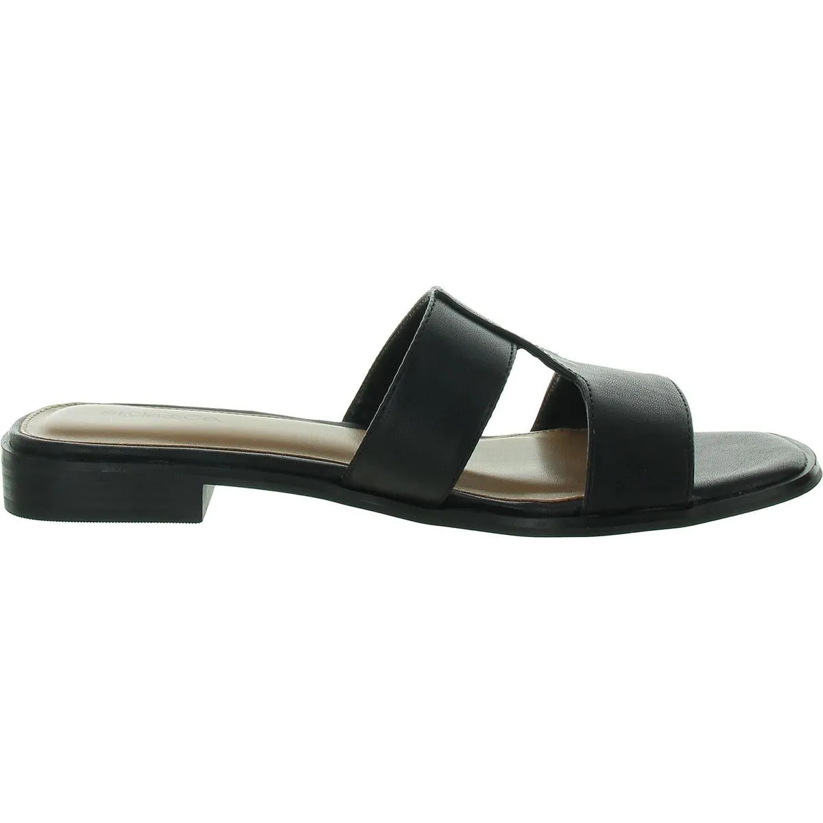 Gabbyy Womens Faux Leather Slip-On Slide Sandals