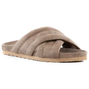 Game Over Womens Criss-Cross Vegan Suede  Slide Sandals