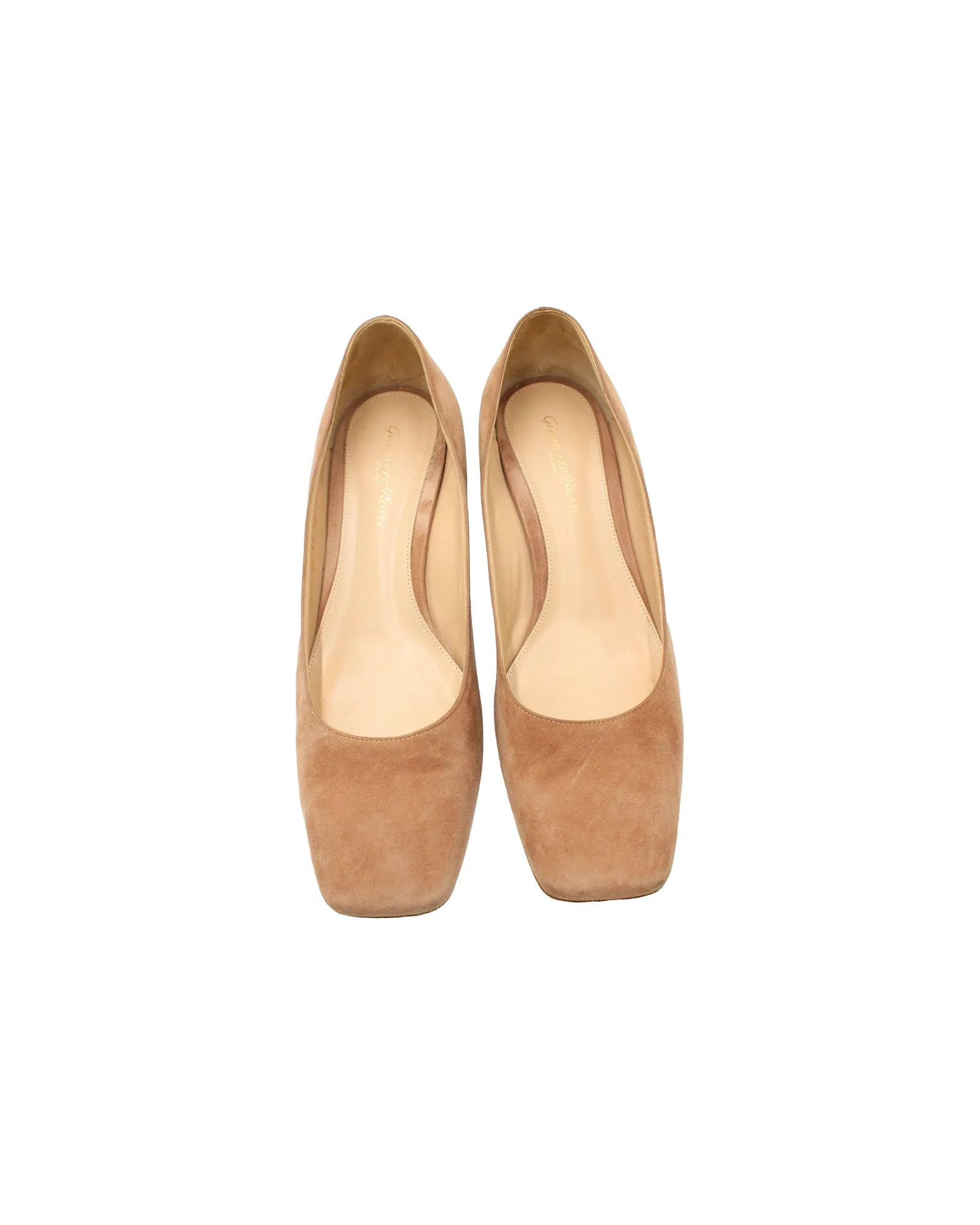 Gianvito Rossi Block Heel Pumps in Brown Suede