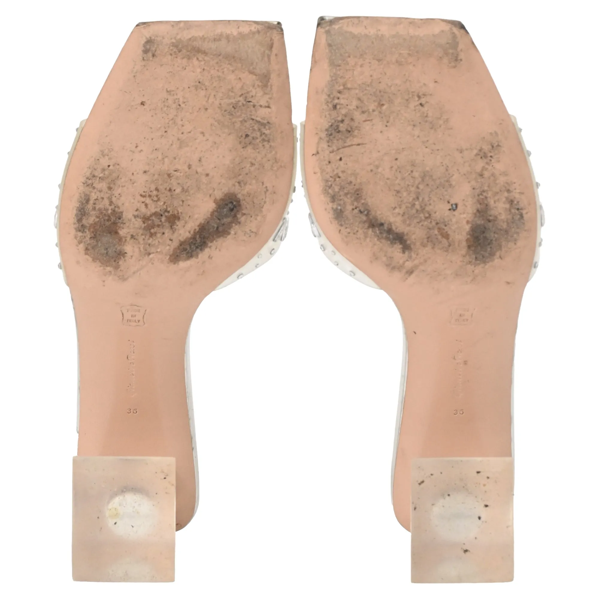 Gianvito Rossi Crystal-Embellished Transparent Heels in Silver Leather