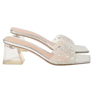 Gianvito Rossi Crystal-Embellished Transparent Heels in Silver Leather