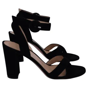 Gianvito Rossi Frida Ankle Strap Sandals in Black Suede