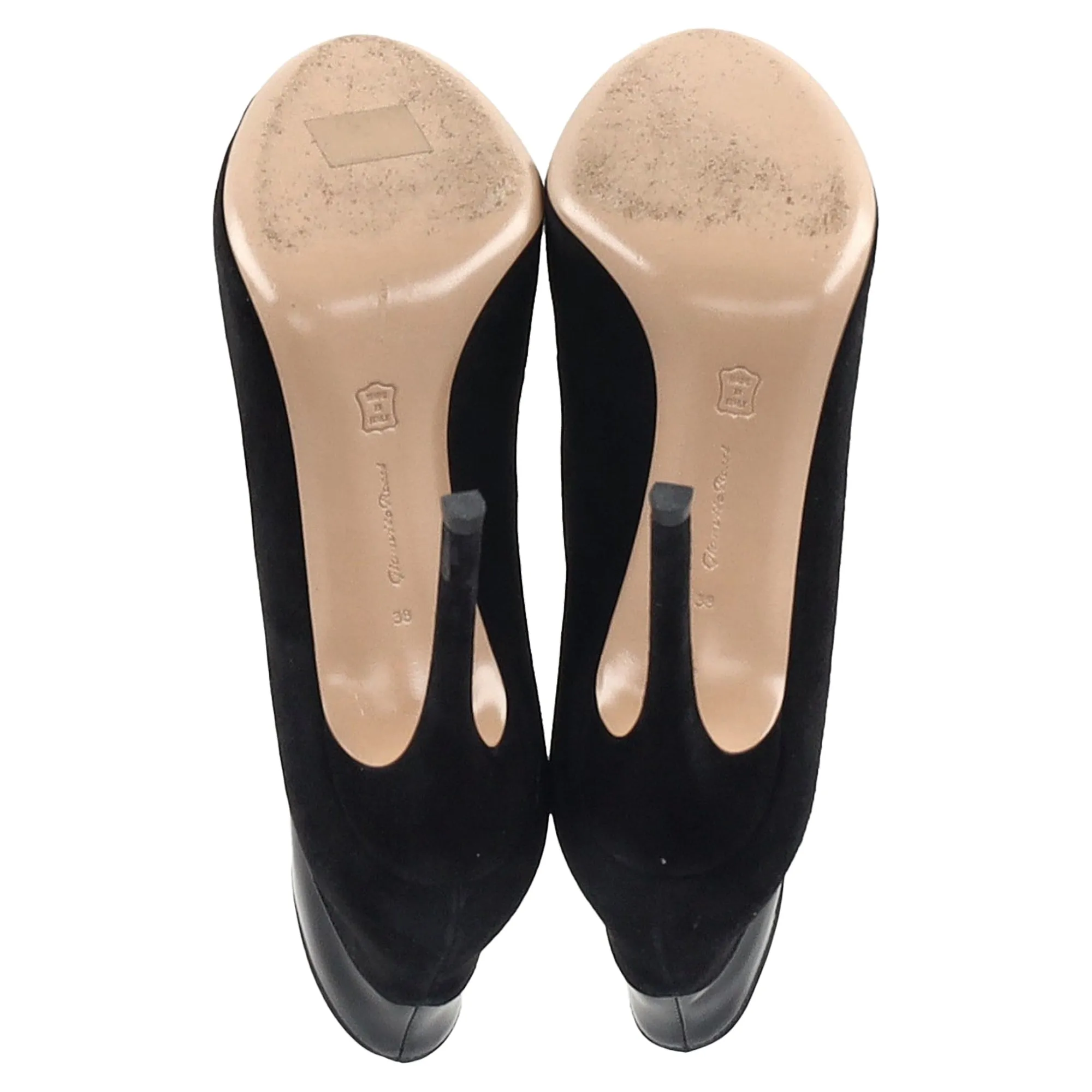 Gianvito Rossi Vamp Peep-Toe Ankle Boots in Black Suede and Leather