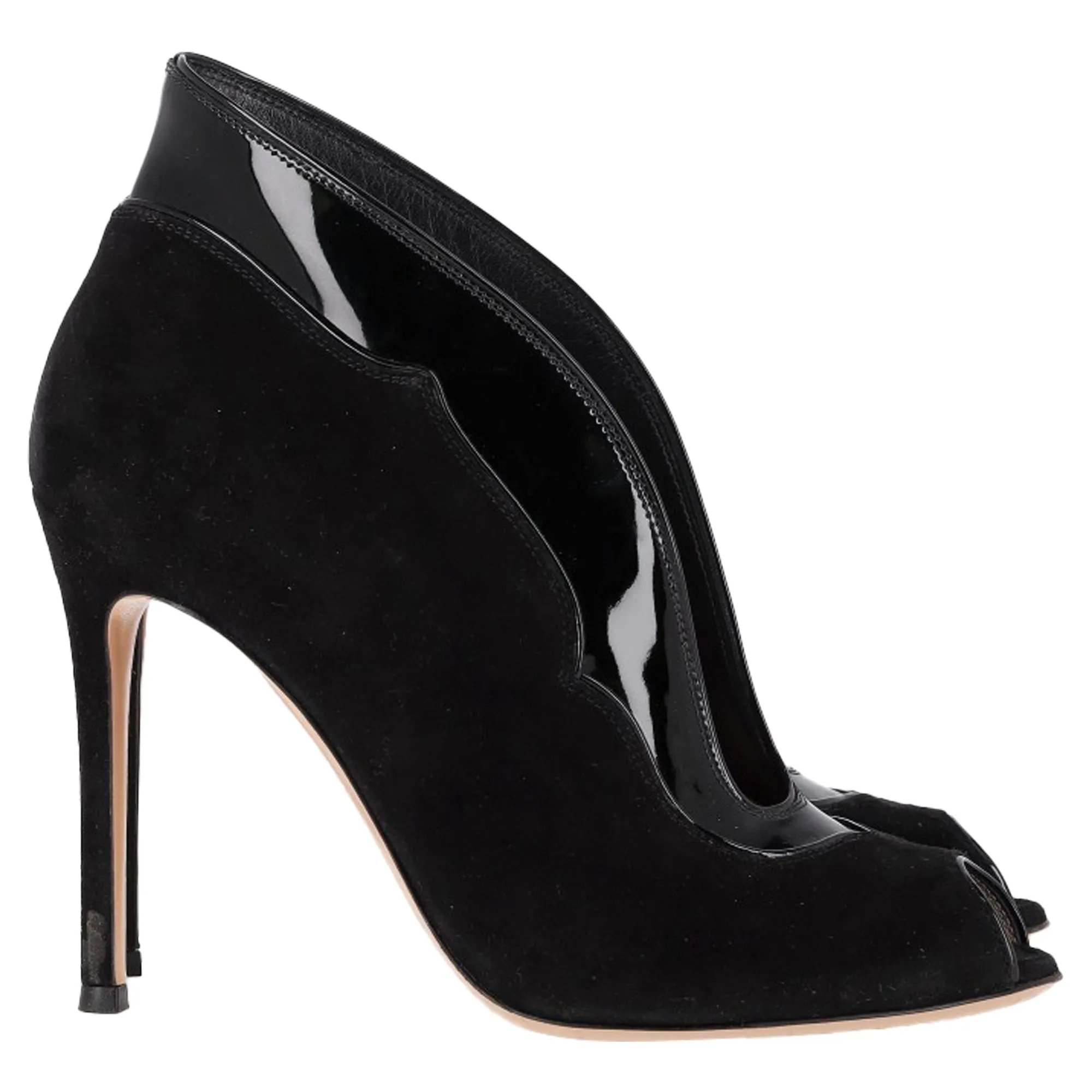 Gianvito Rossi Vamp Peep-Toe Ankle Boots in Black Suede and Leather