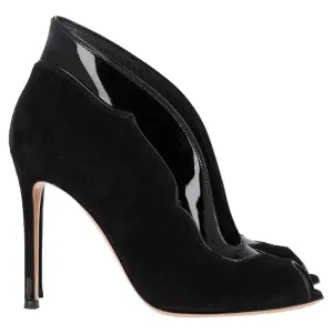 Gianvito Rossi Vamp Peep-Toe Ankle Boots in Black Suede and Leather