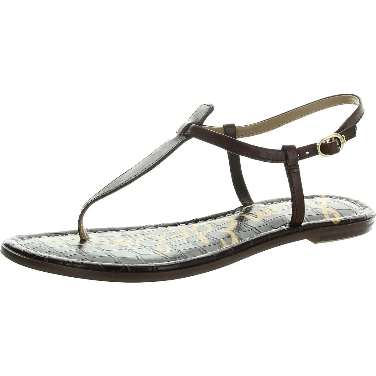 Gigi Womens Leather Slingback T-Strap Sandals