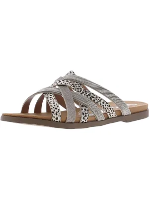Giselle Womens Faux Leather Animal Print Flat Sandals