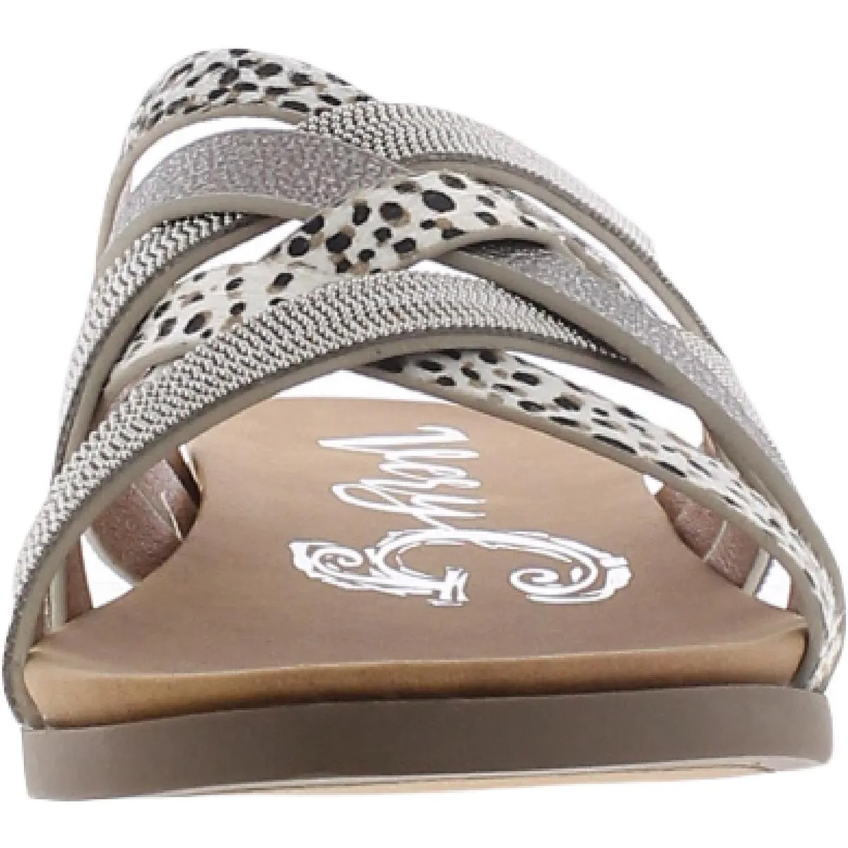 Giselle Womens Faux Leather Animal Print Flat Sandals