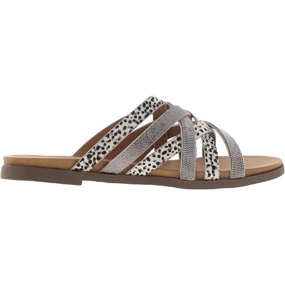 Giselle Womens Faux Leather Animal Print Flat Sandals