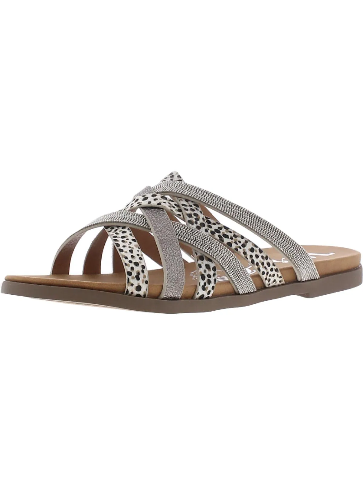 Giselle Womens Faux Leather Animal Print Flat Sandals