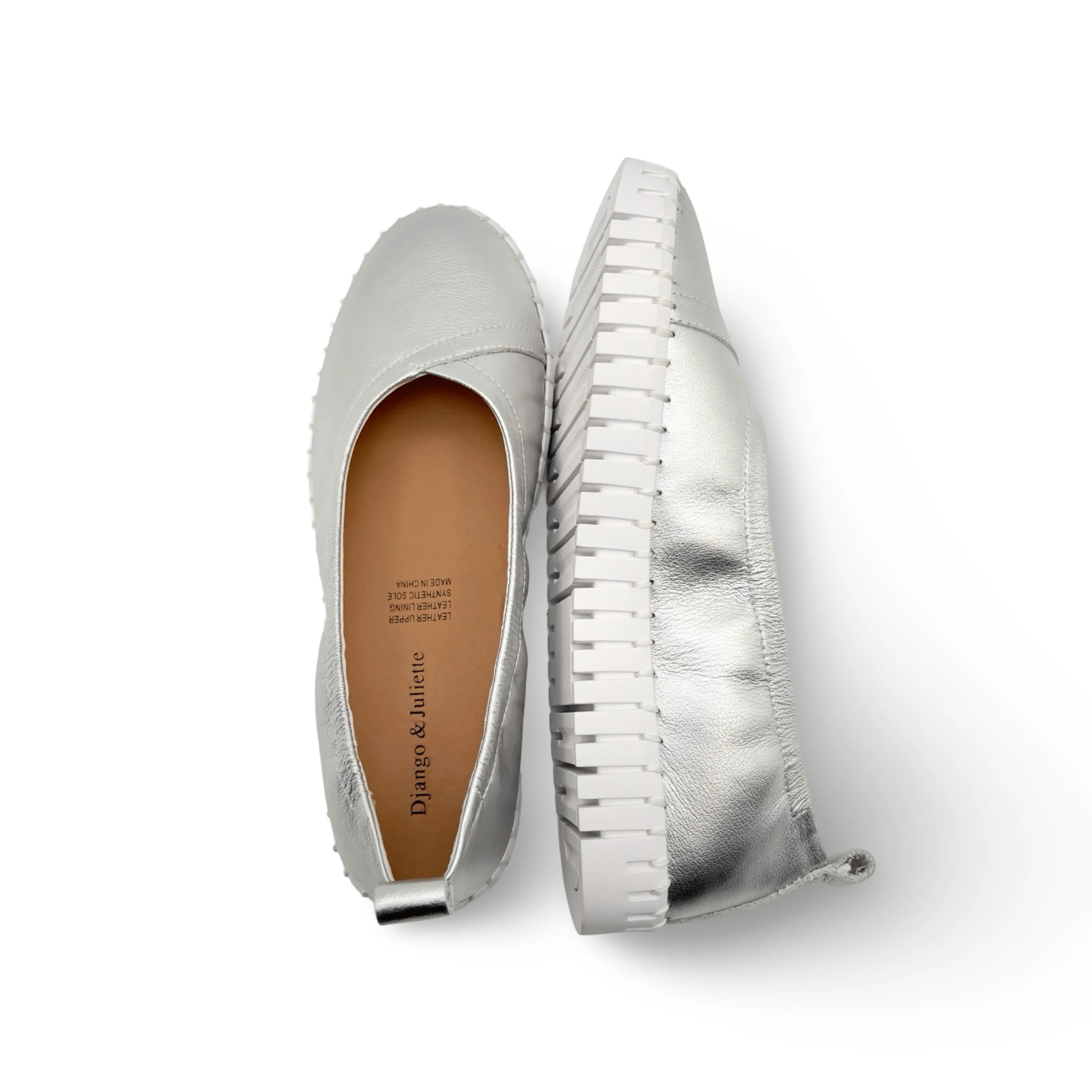 Heaton Silver Leather Flat