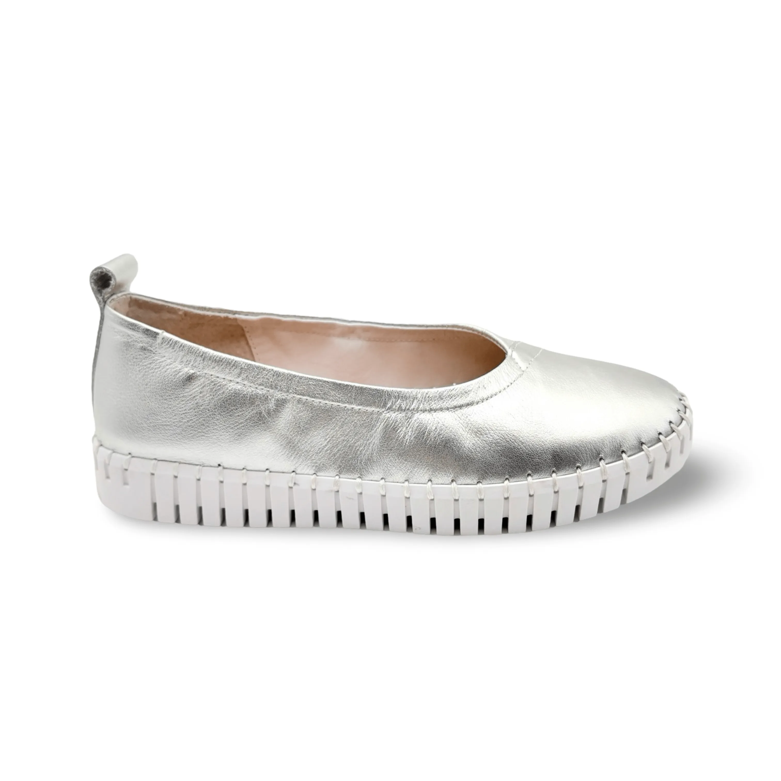 Heaton Silver Leather Flat