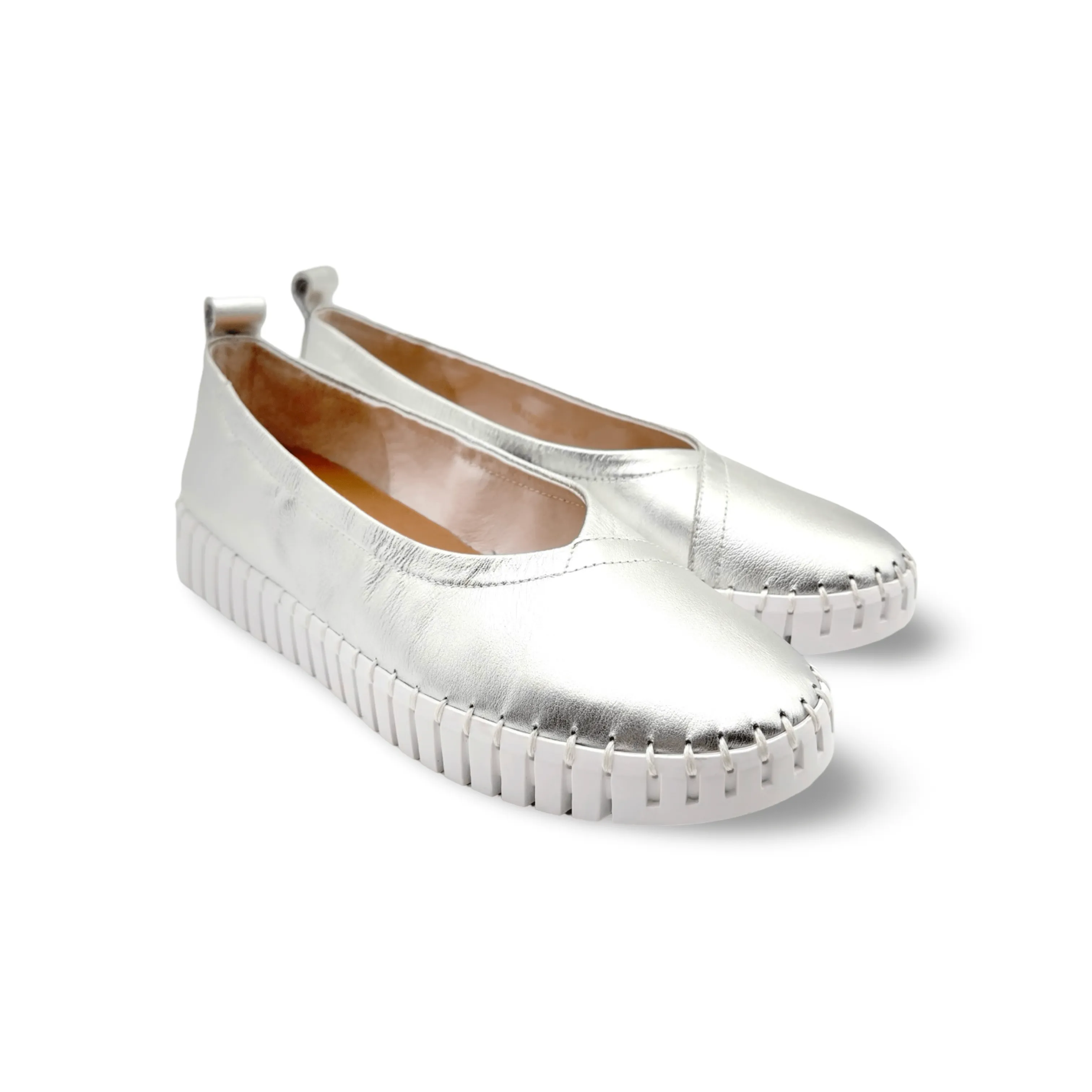 Heaton Silver Leather Flat