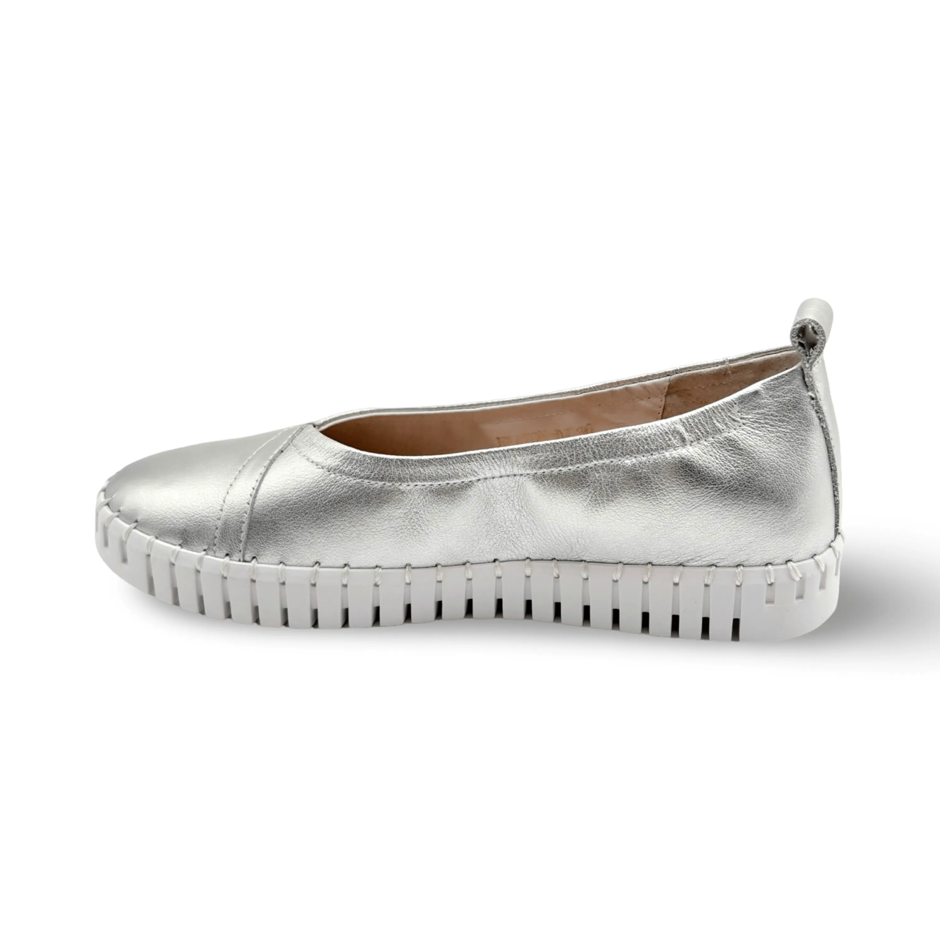 Heaton Silver Leather Flat