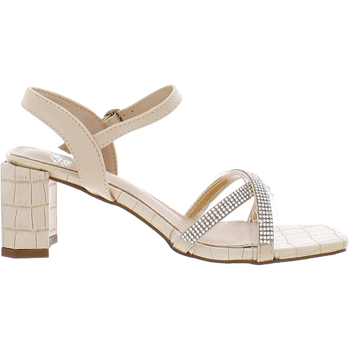 Hyra Womens Open Toe Rhinestones Block Heels