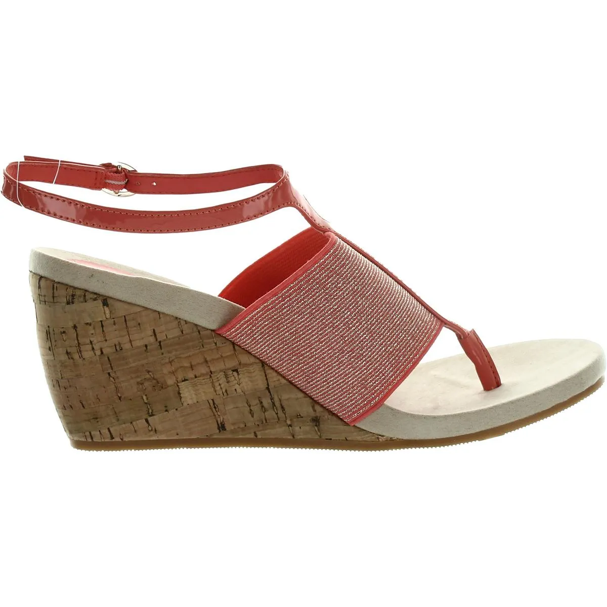 Ikari Womens Patent Flip-Flop Wedge Sandals