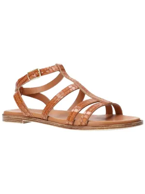 Ira-Italy Womens Embossed Leather Flat Sandals