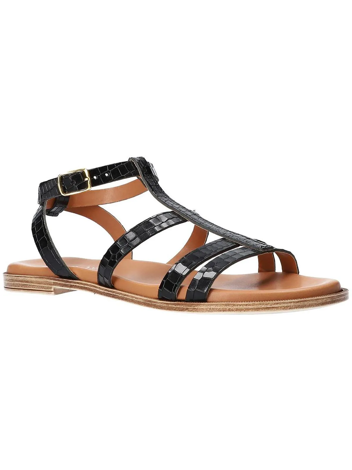 Ira-Italy Womens Embossed Leather Flat Sandals