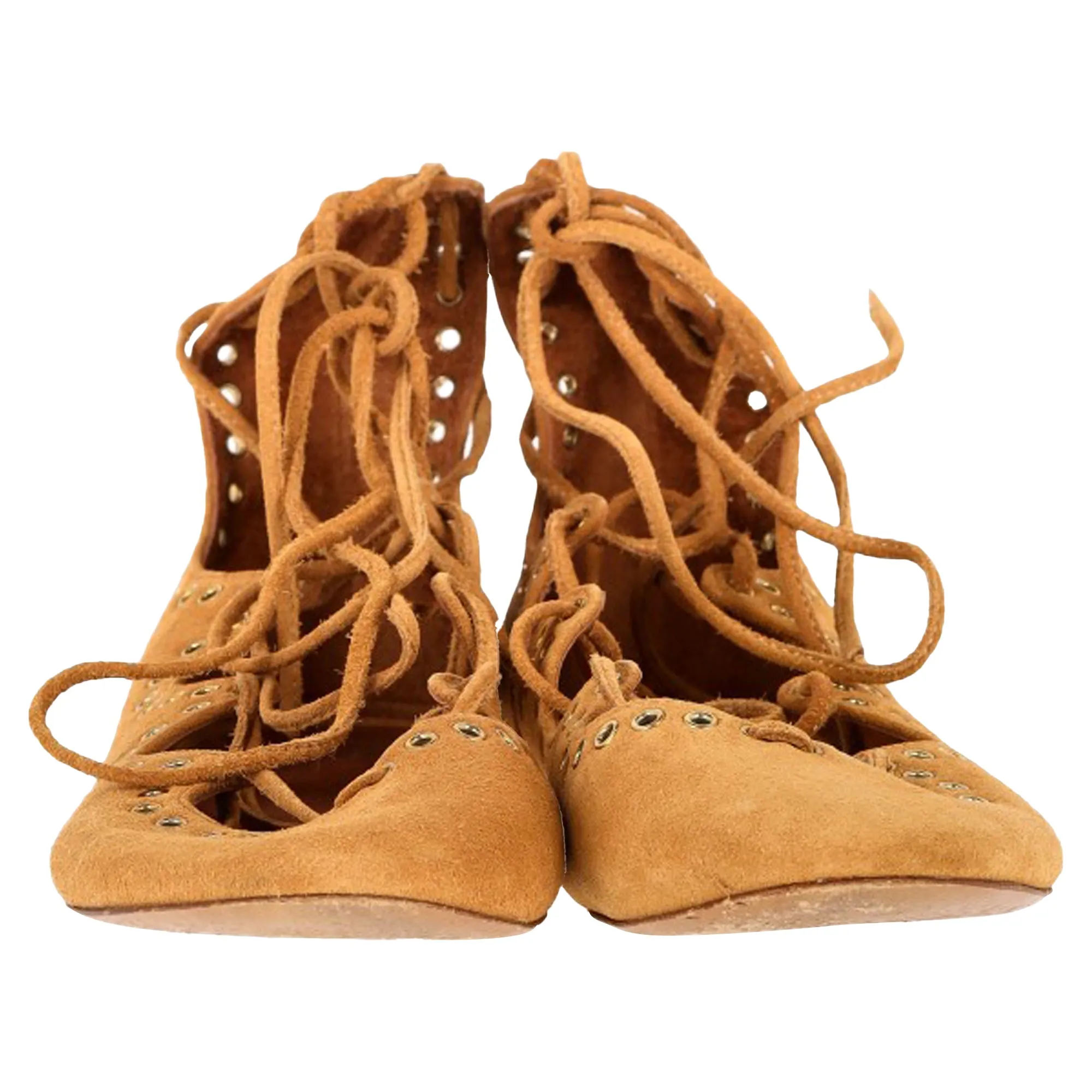 Isabel Marant Leo Eyelet Flats in Brown Suede