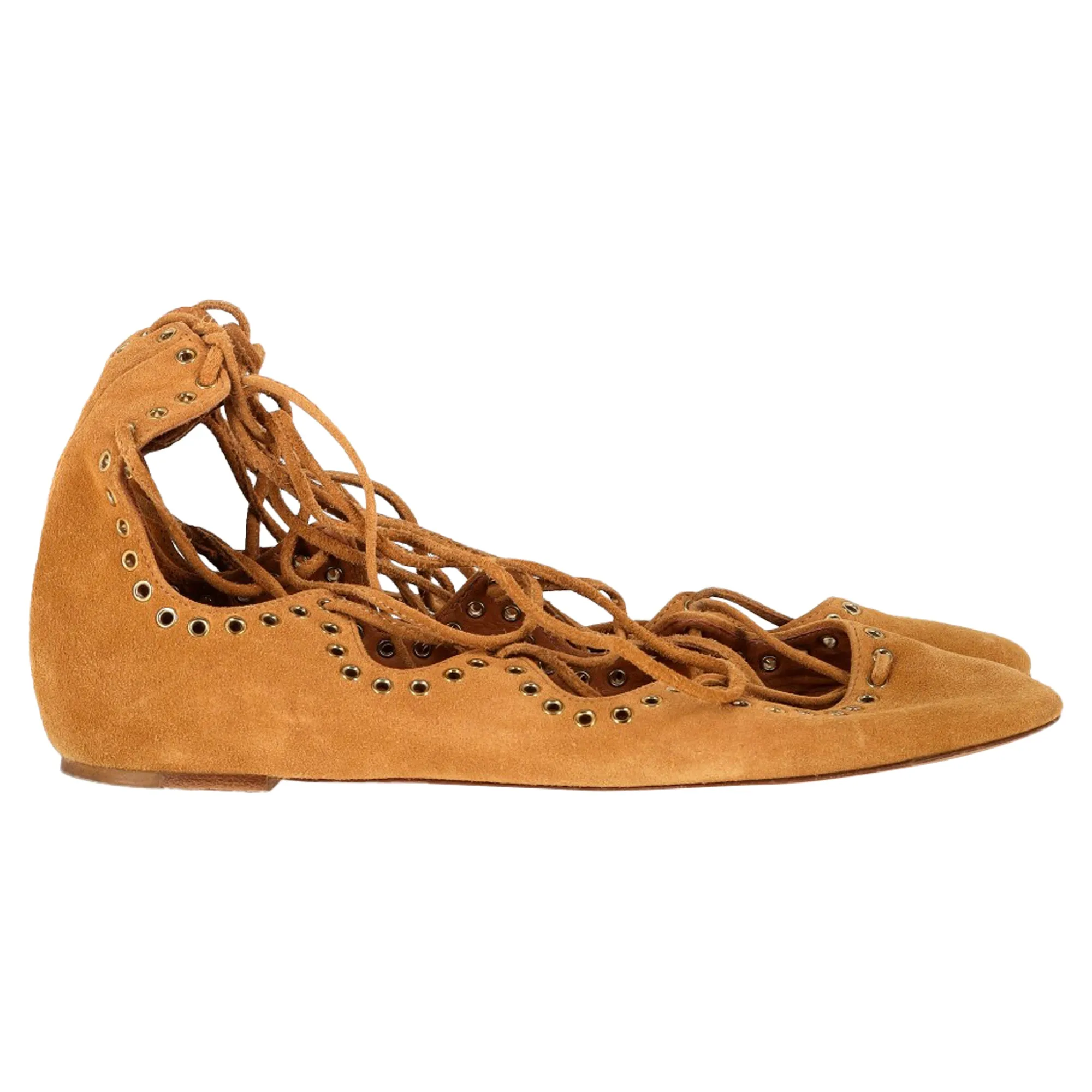 Isabel Marant Leo Eyelet Flats in Brown Suede