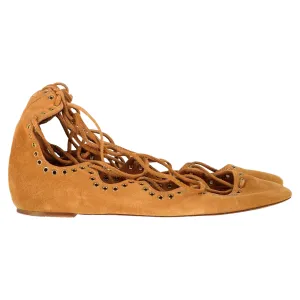 Isabel Marant Leo Eyelet Flats in Brown Suede