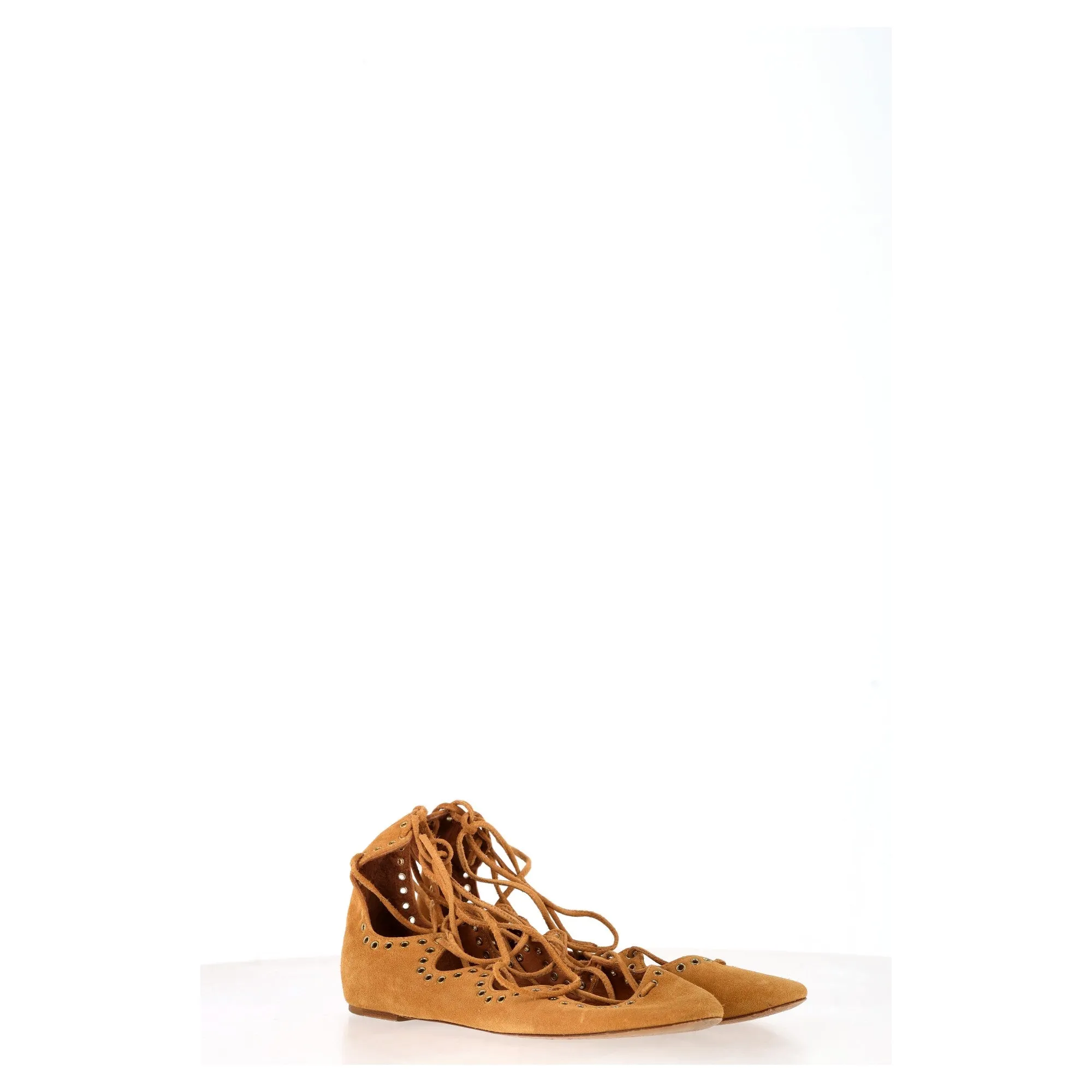 Isabel Marant Leo Eyelet Flats in Brown Suede
