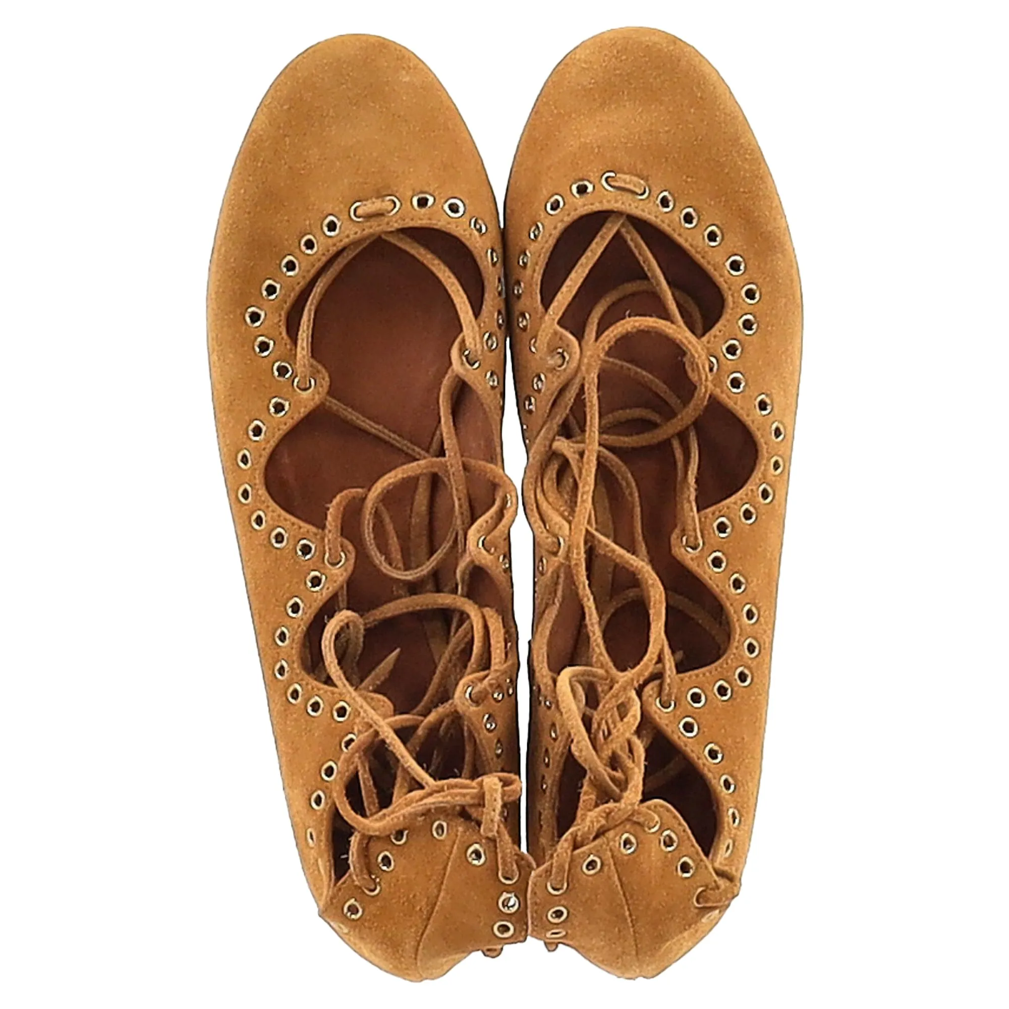 Isabel Marant Leo Eyelet Flats in Brown Suede