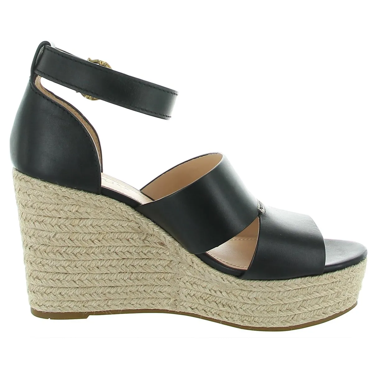 Isla Womens Leather Ankle Strap Espadrille Heels
