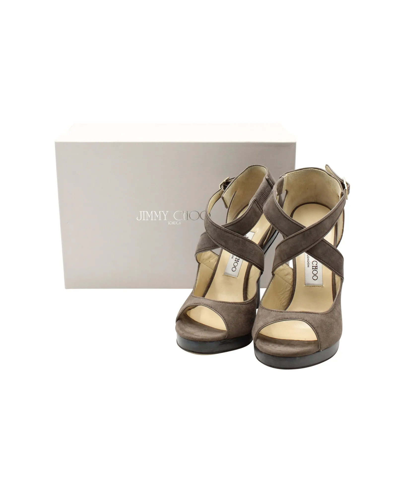 Jimmy Choo Criscross Sandals in Grey Suede