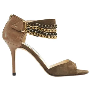 Jimmy Choo suede multi-chain ankle strap heel sandals
