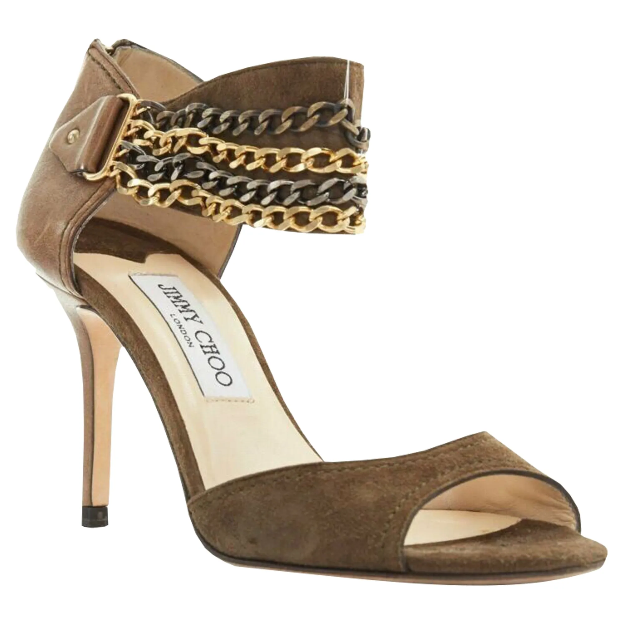 Jimmy Choo suede multi-chain ankle strap heel sandals